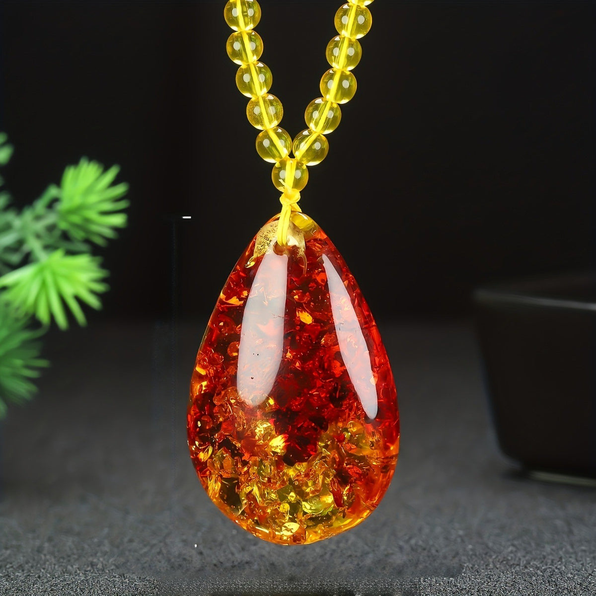 Amber Mosaic Teardrop Necklace