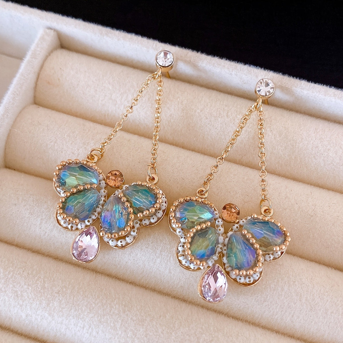 Iridescent Glass Butterfly Chain Earrings