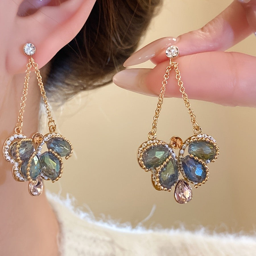 Iridescent Glass Butterfly Chain Earrings