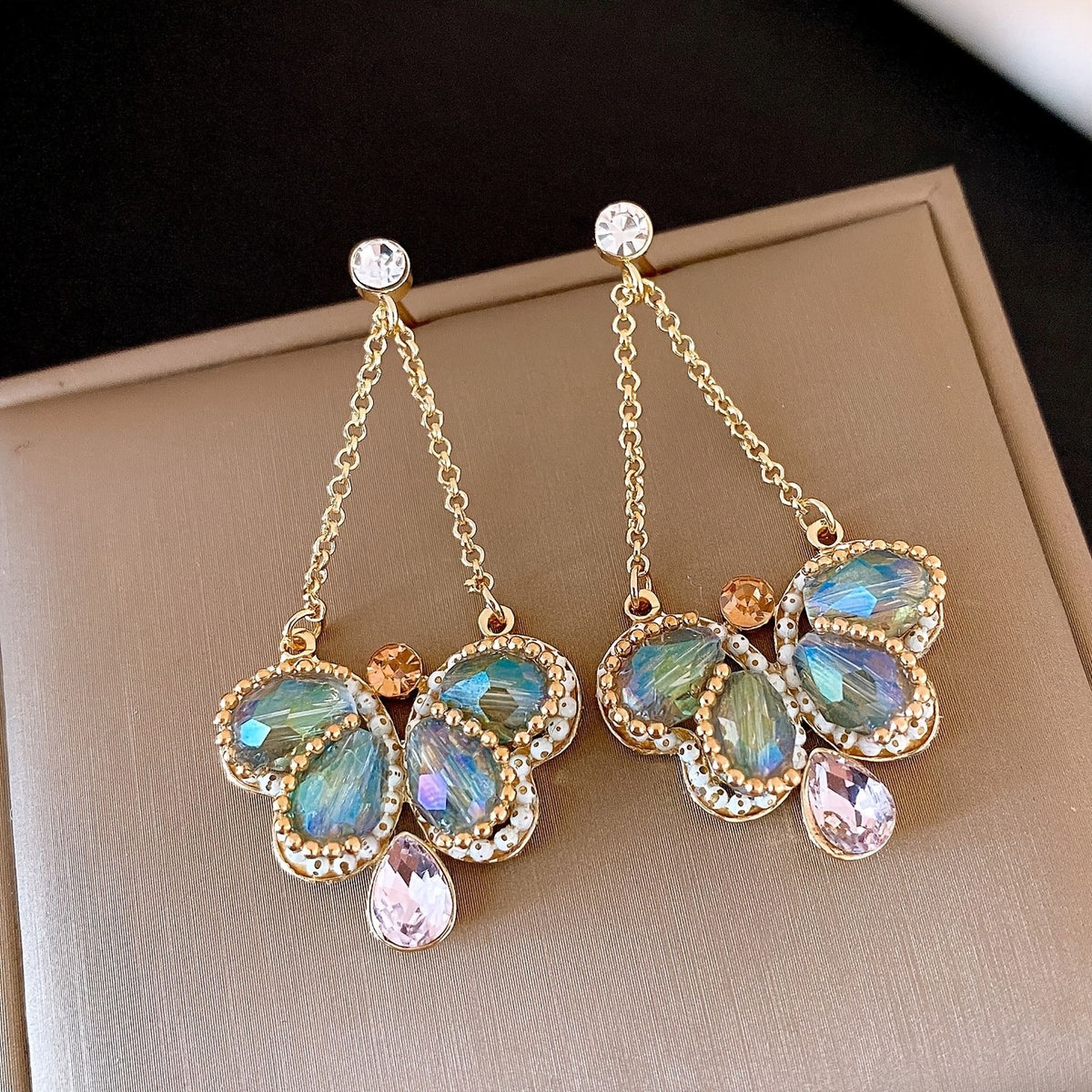 Iridescent Glass Butterfly Chain Earrings