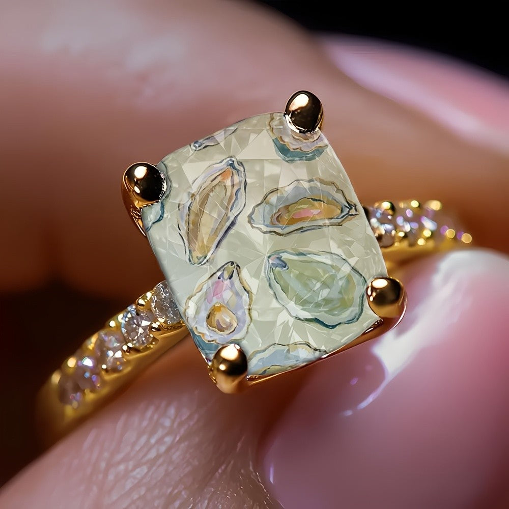 Oyster Mosaic Square Ring