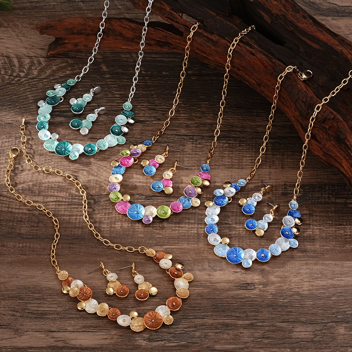 Blue Enamel Floral Jewelry Set