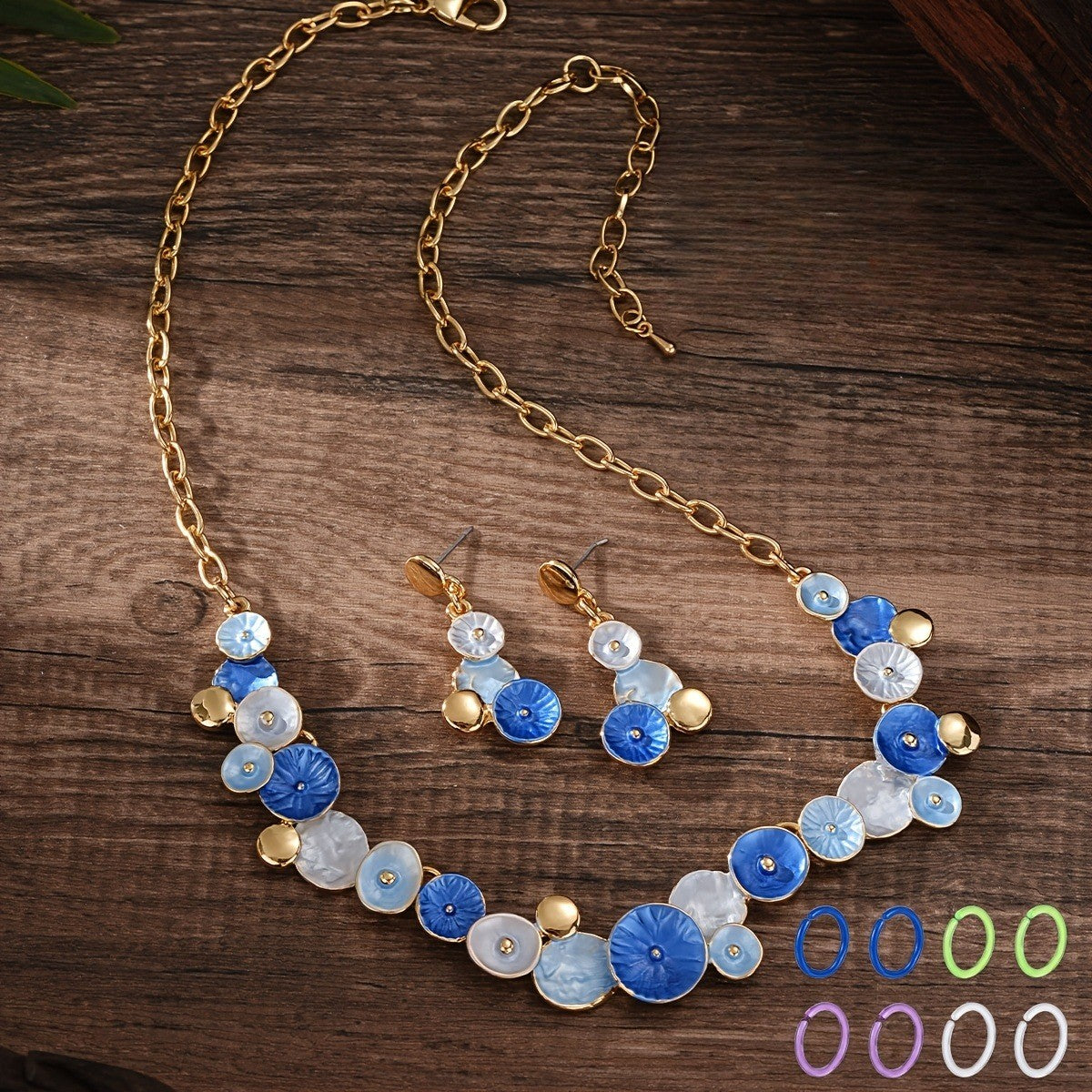 Blue Enamel Floral Jewelry Set