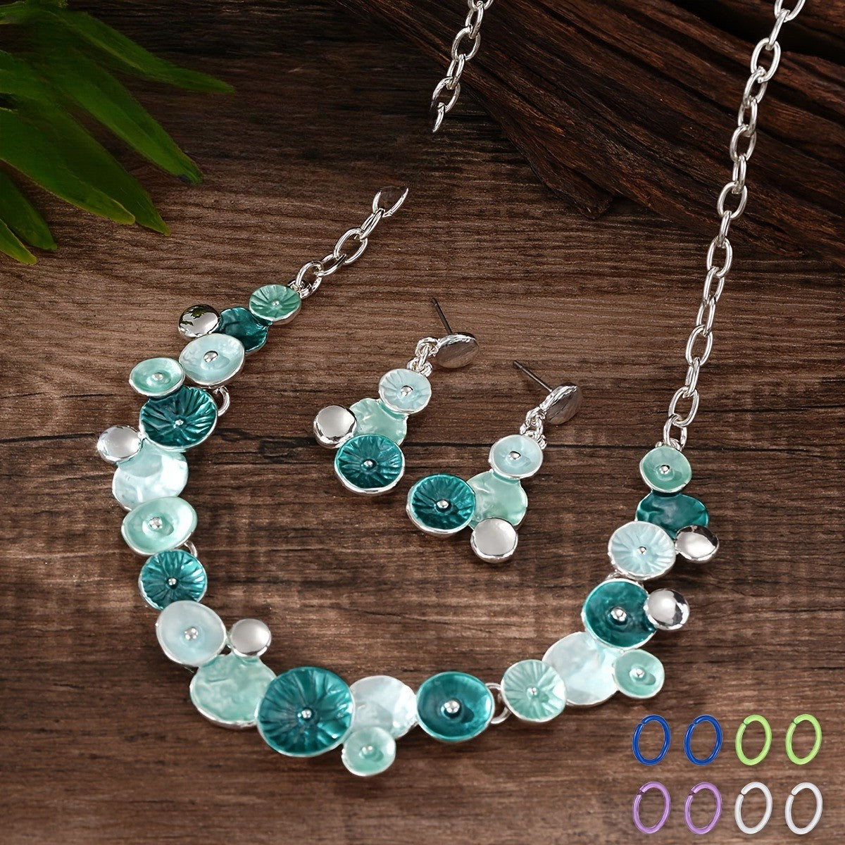 Blue Enamel Floral Jewelry Set