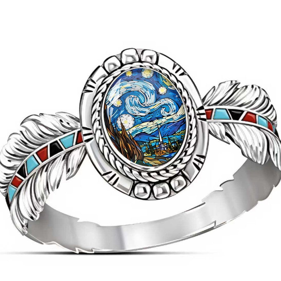 Swirling Sky Feather Ring
