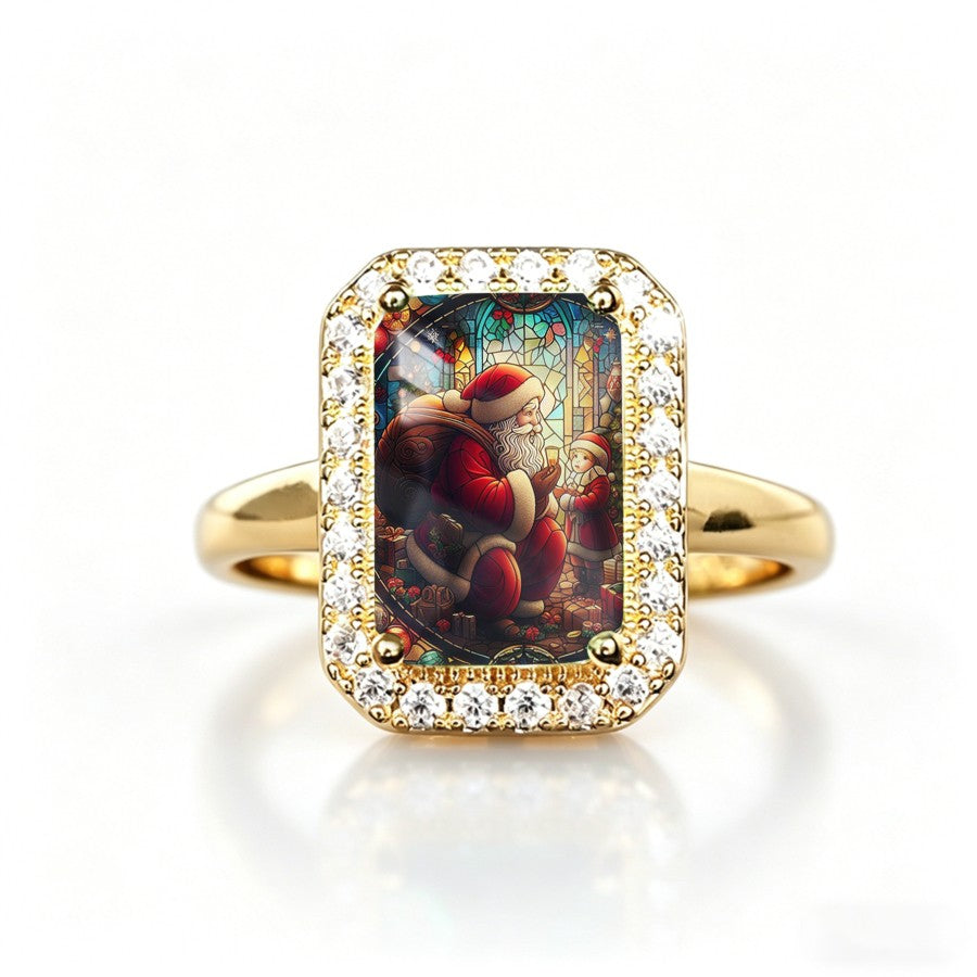 Santa Stained Glass Rectangular Ring