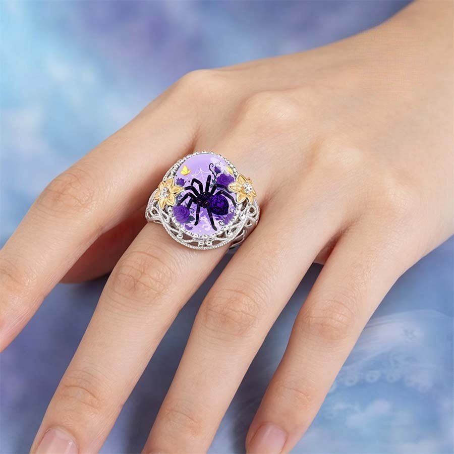 Purple Spider & Rose Statement Ring