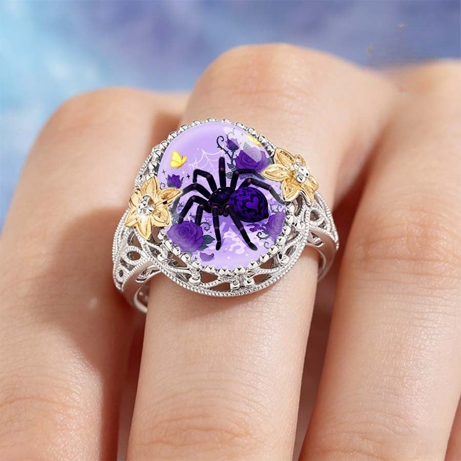 Purple Spider & Rose Statement Ring