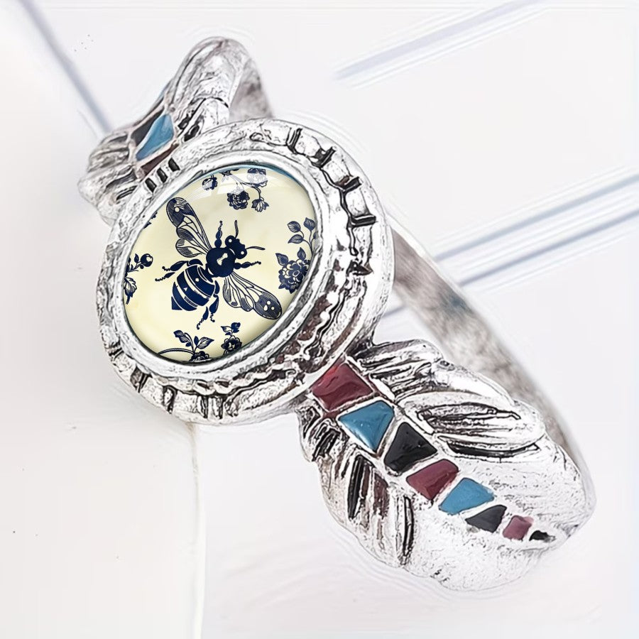 Bee & Feather Oval Ring
