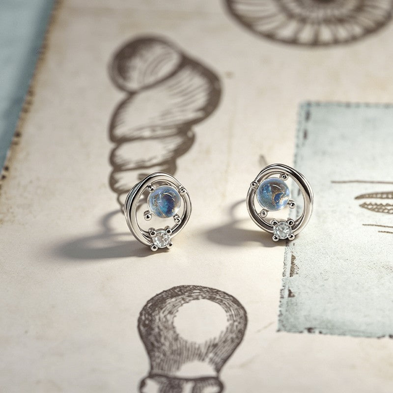 Blue Moonstone Circle Earrings