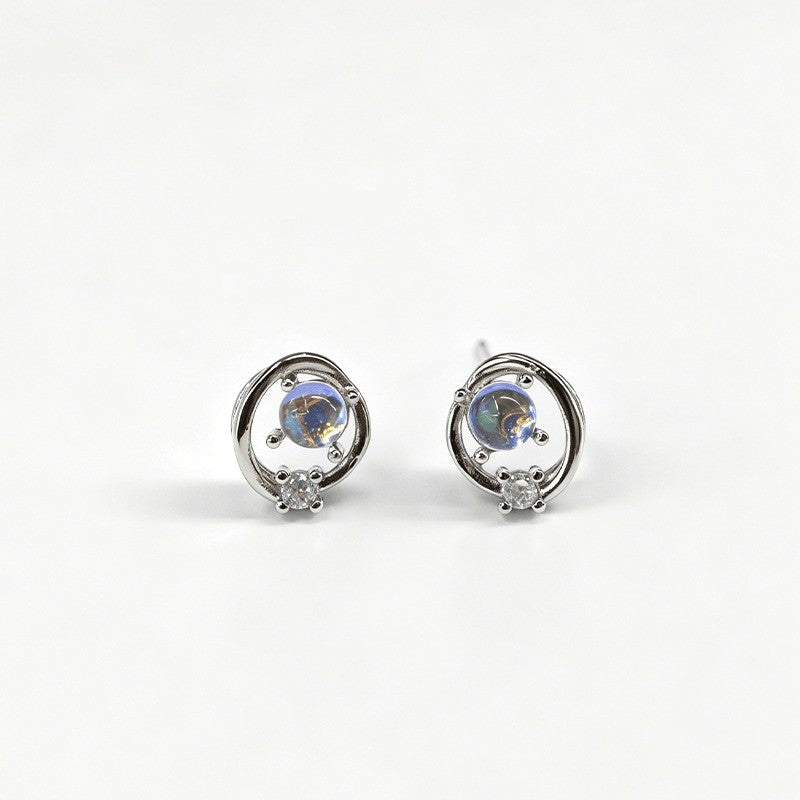 Blue Moonstone Circle Earrings