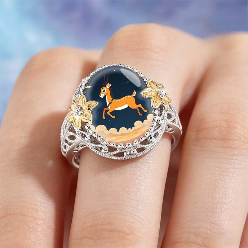 Deer & Floral Dome Ring