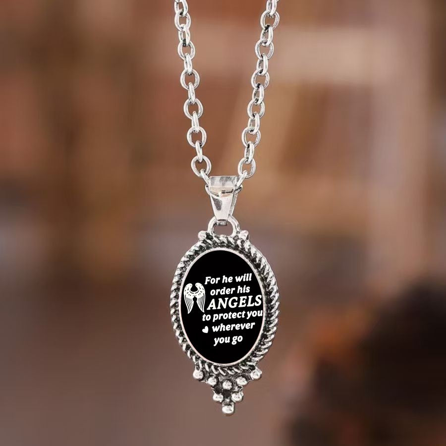 Angels Protect You Oval Pendant Necklace