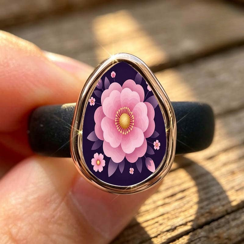 Glitter Pink Floral Teardrop Ring
