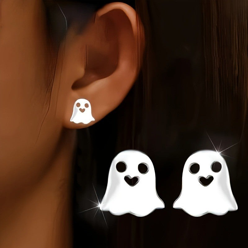 Ghost Heart Stud Earrings