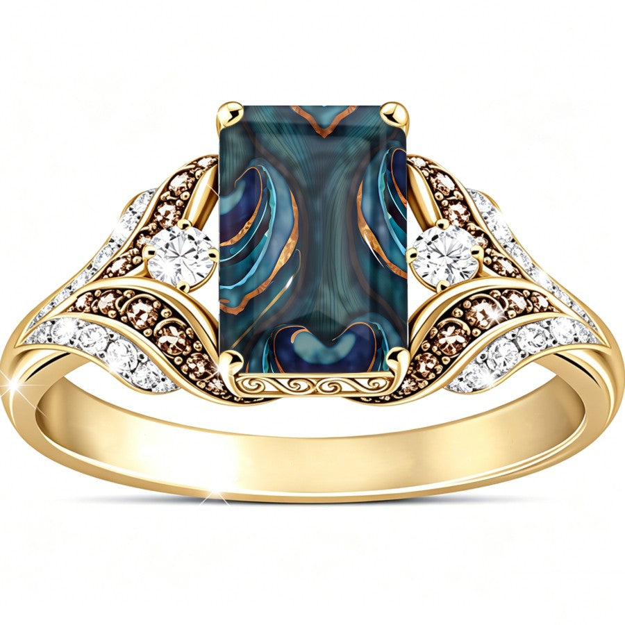 Abstract Teal Square Ring