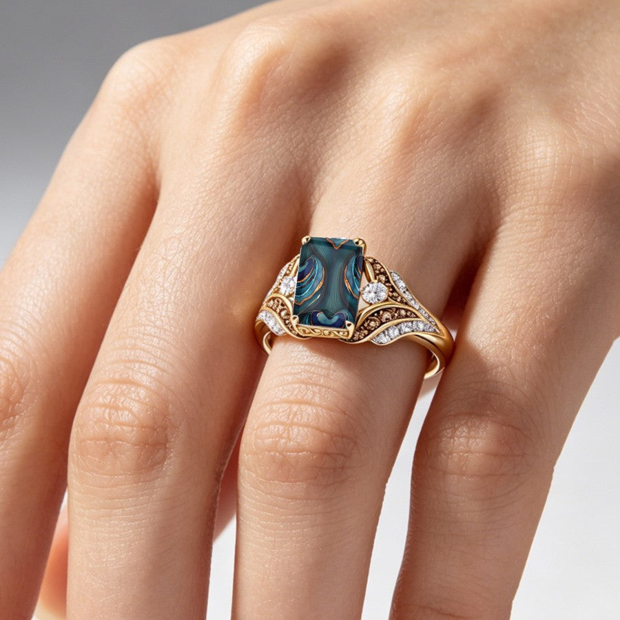 Abstract Teal Square Ring