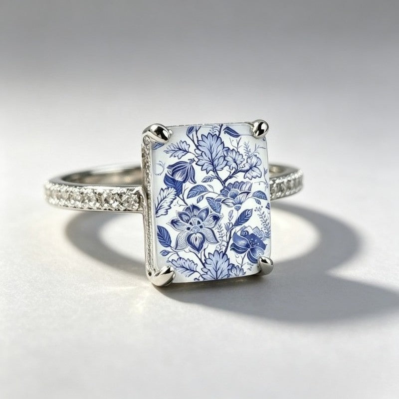 Blue Floral Square Ring