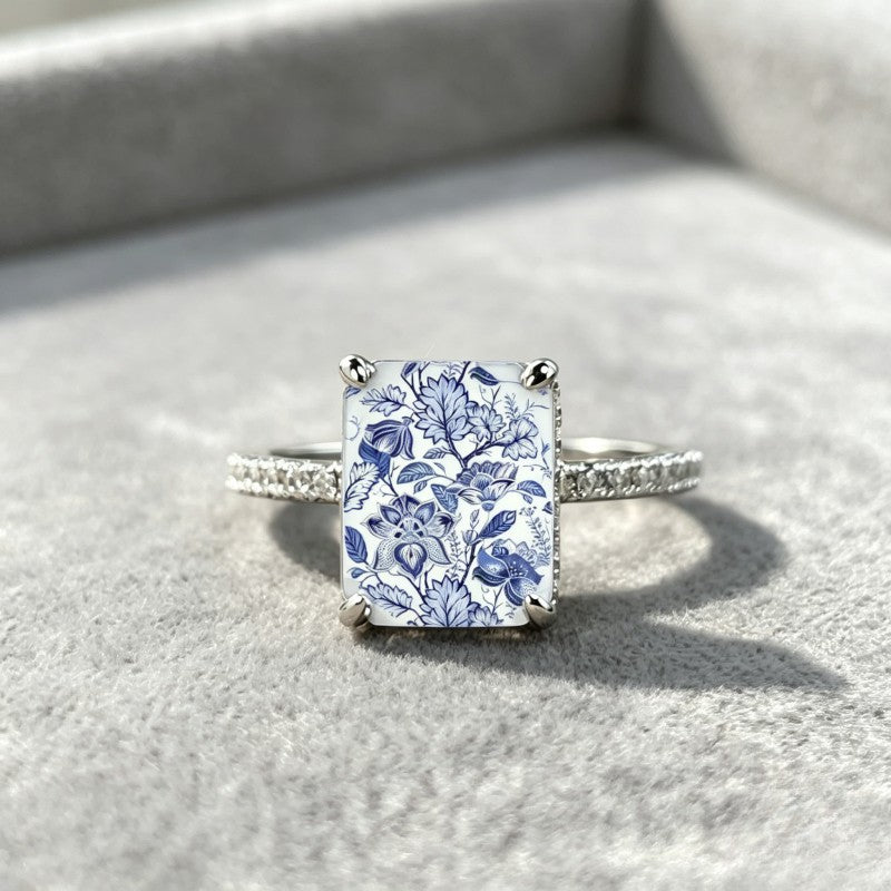 Blue Floral Square Ring