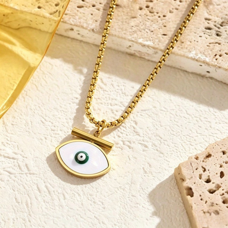 White Enamel Eye Pendant Necklace