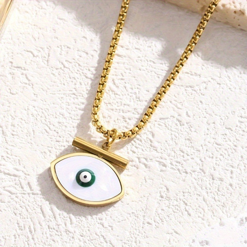 White Enamel Eye Pendant Necklace