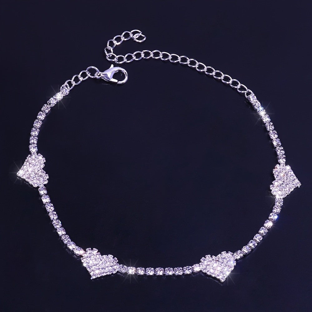 Rhinestone Double Heart Anklet