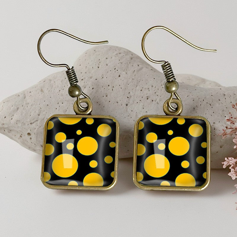Yellow Polka Dot Square Dangle Earrings