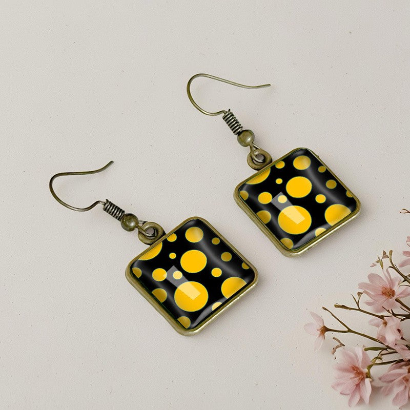 Yellow Polka Dot Square Dangle Earrings