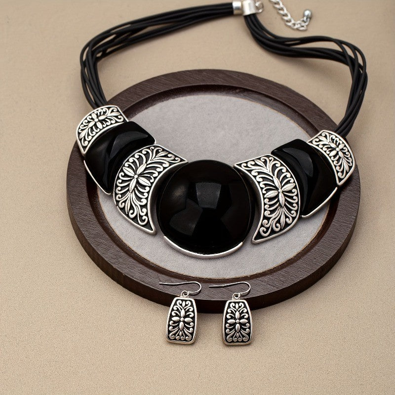 Black Filigree Statement Necklace Set