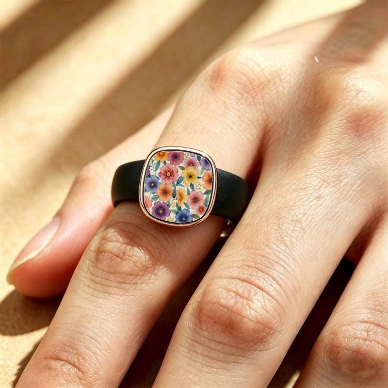 Multi-Color Floral Square Ring