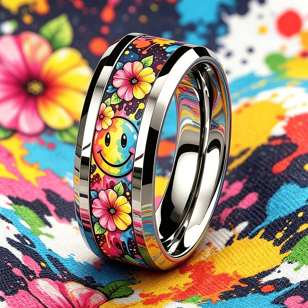 Rainbow Floral Smiley Face Ring