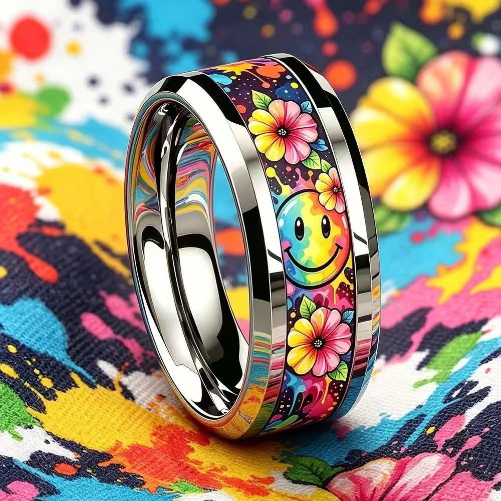 Rainbow Floral Smiley Face Ring