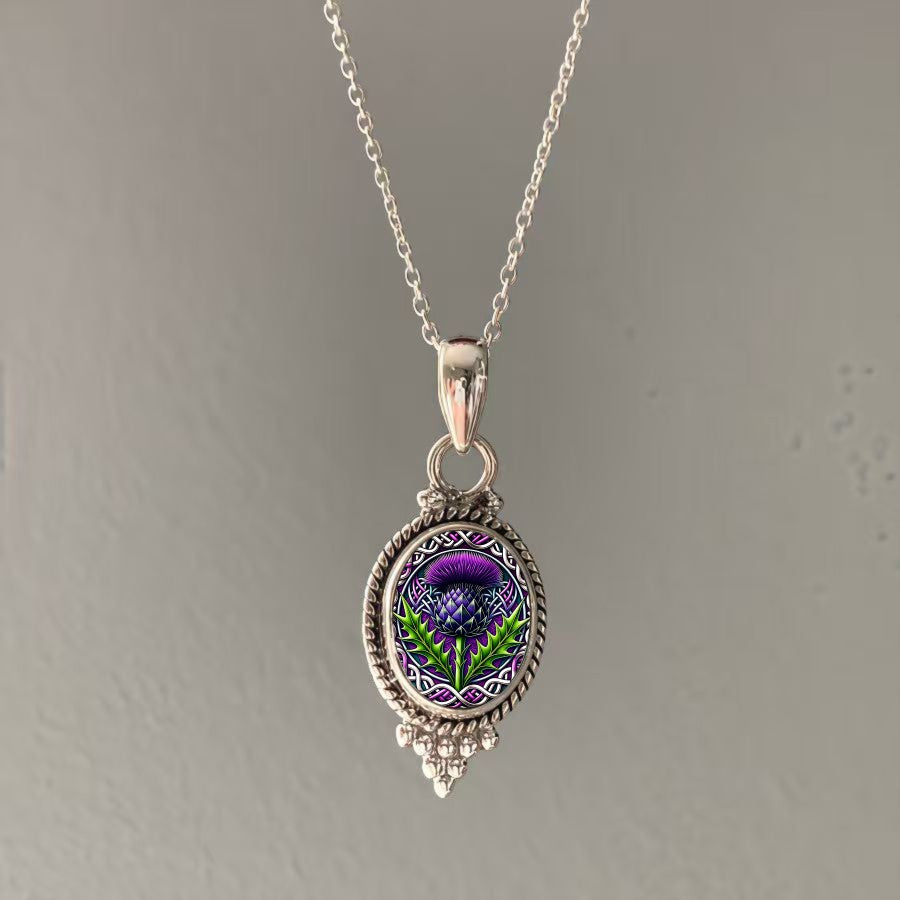 Purple Thistle Oval Pendant