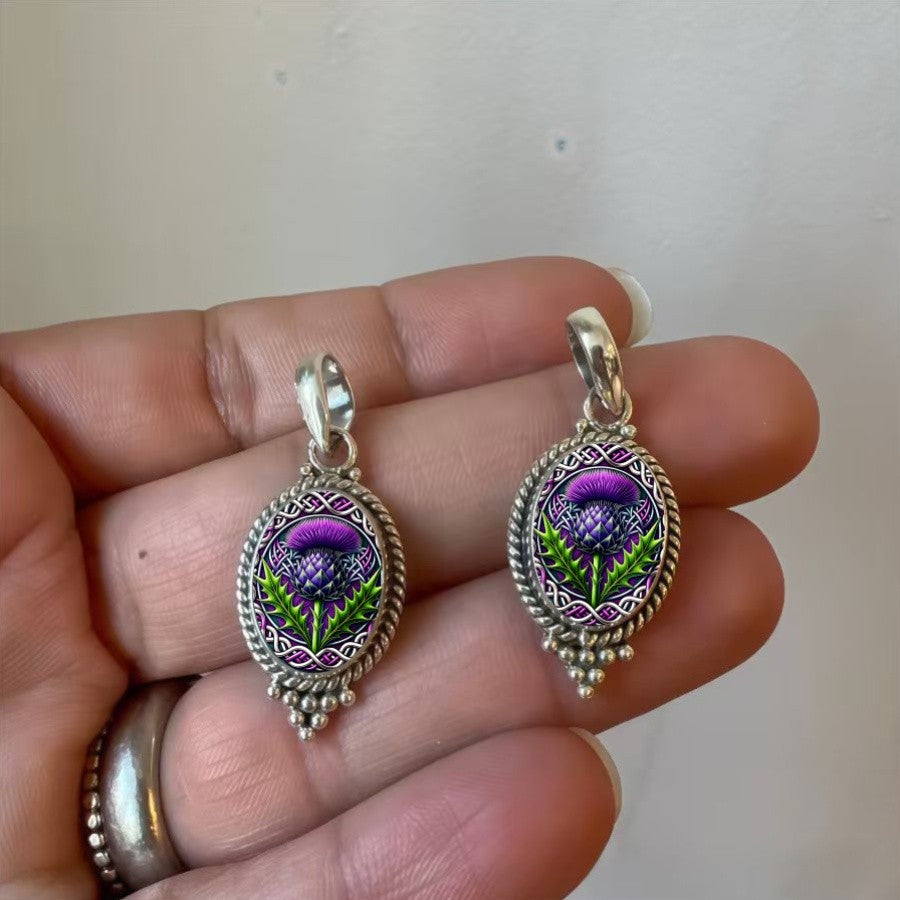Purple Thistle Oval Pendant