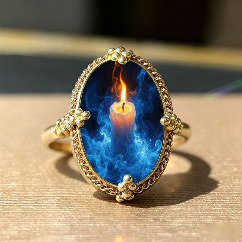 Blue Flame Candle Oval Ring