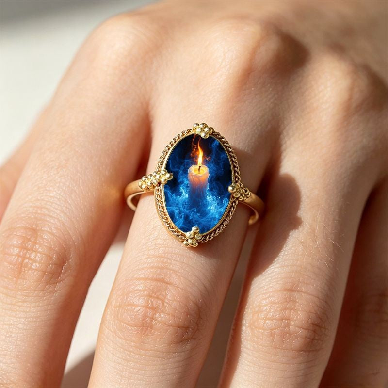 Blue Flame Candle Oval Ring