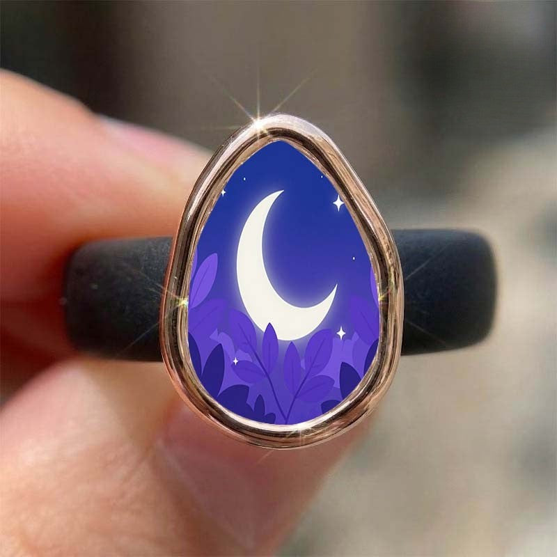 Crescent Moon Teardrop Ring