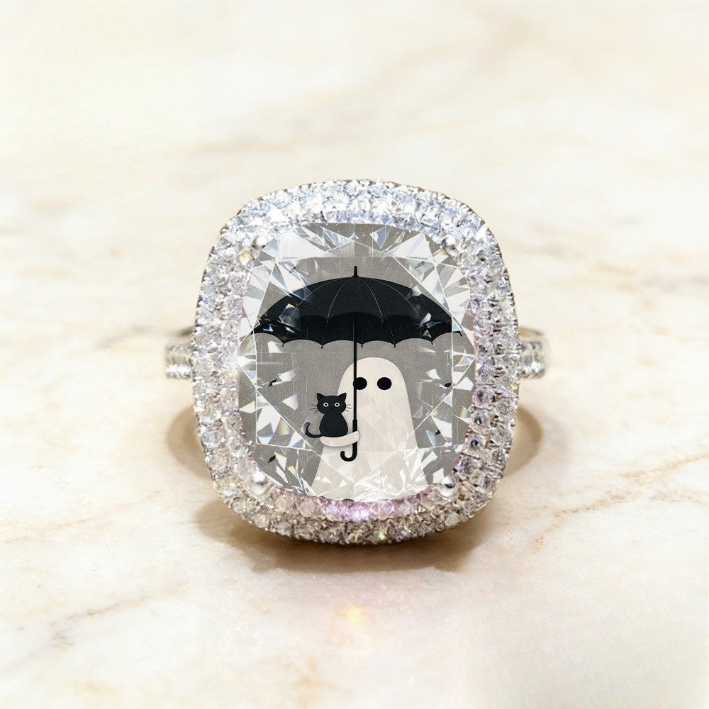 Cat & Umbrella Square Ring