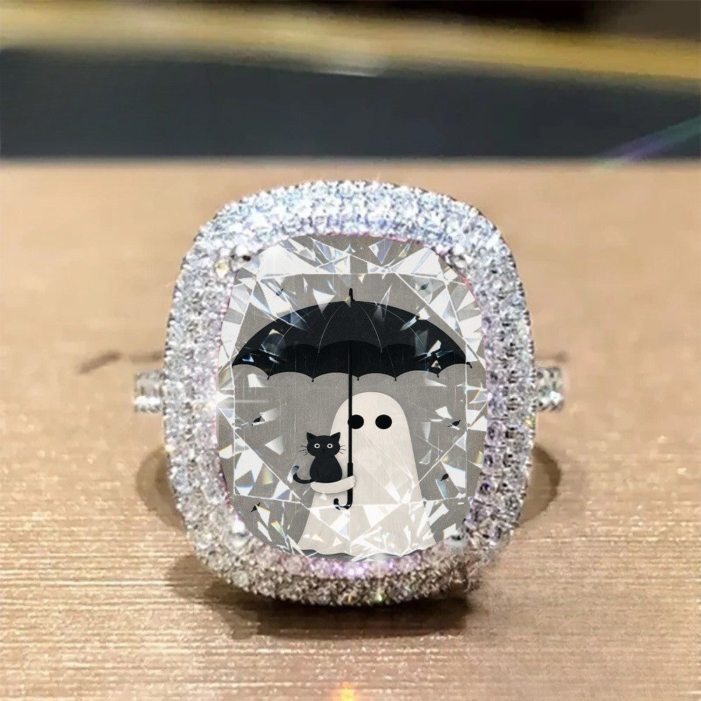 Cat & Umbrella Square Ring