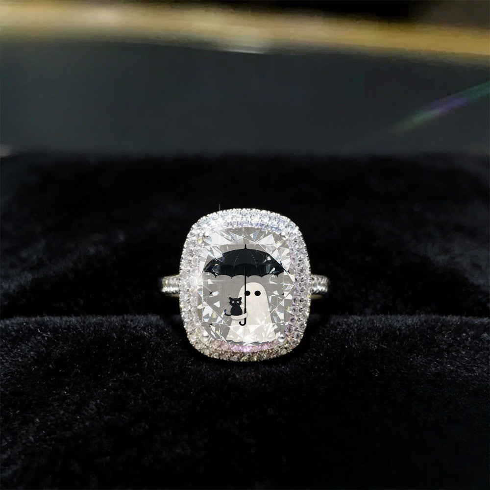 Cat & Umbrella Square Ring