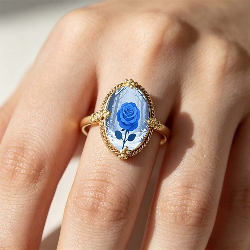 Blue Rose Oval Ring