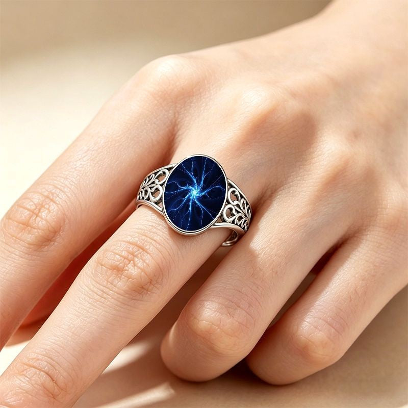 Blue Lightning Oval Ring
