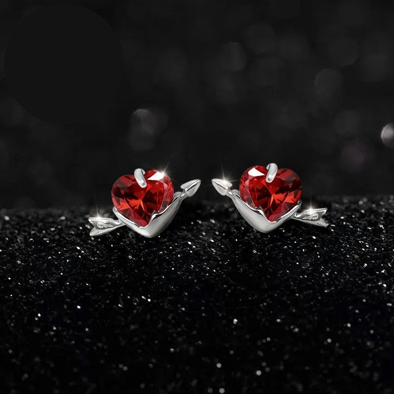 Red Crystal Heart Arrow Earrings