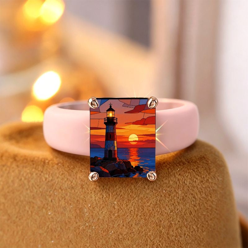 Lighthouse Sunset Square Ring