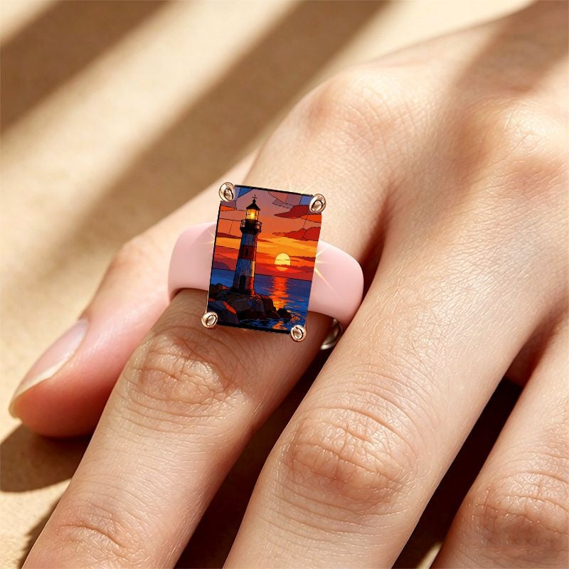 Lighthouse Sunset Square Ring