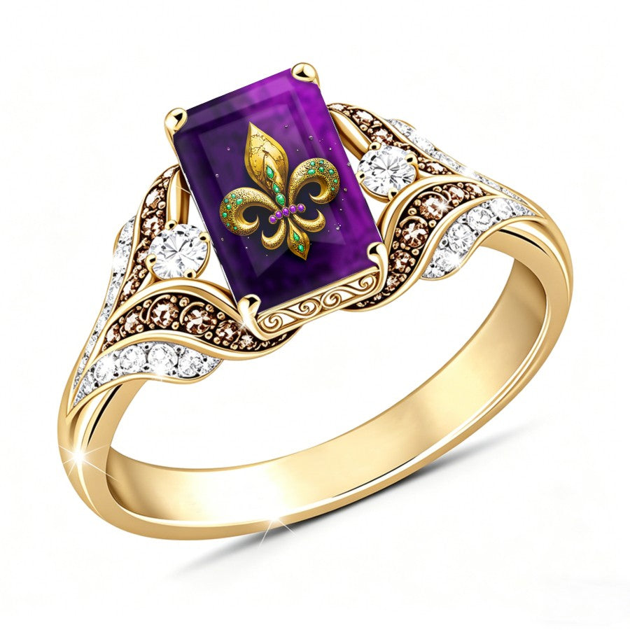 Purple Fleur De Lis Statement Ring