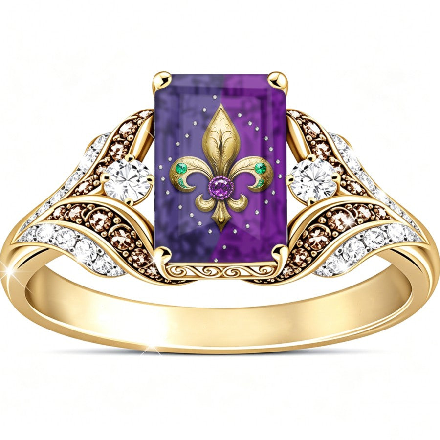 Cross Purple Fleur De Lis Square Ring