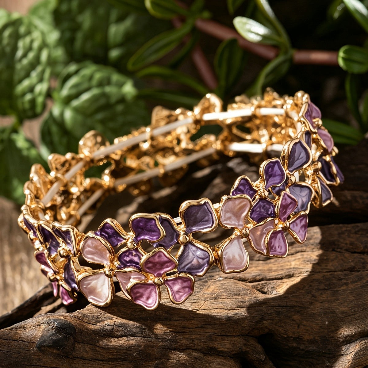 Purple Petal Stretch Bracelet & Ring Set