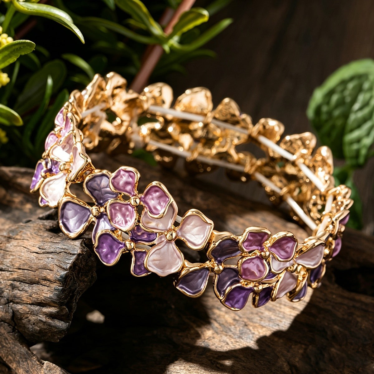 Purple Petal Stretch Bracelet & Ring Set