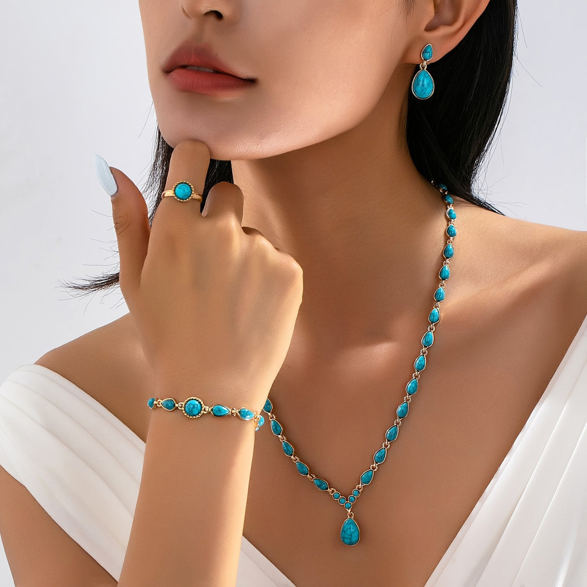 Teal Drop Link Jewelry Set
